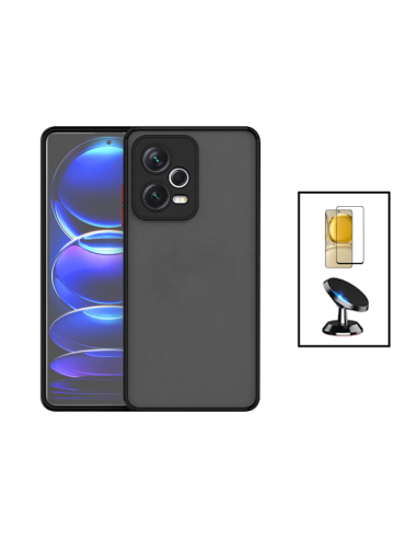 Kit Capa Anti Choque Camera Protection + Película 5D Full Cover + Suporte Magnético de Carro Xiaomi Poco X5 - Preto