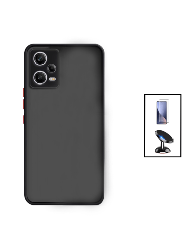 Kit Capa Anti Choque Camera Protection + Película 5D Full Cover + Suporte Magnético de Carro Xiaomi Redmi Note 12 Pro - Preto