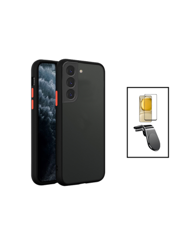 Kit Capa Anti Choque Camera Protection + Película 5D Full Cover + Suporte Magnético L Safe Driving Carro para Samsung Galaxy S23