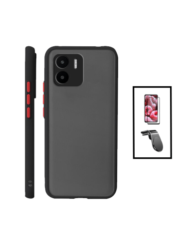 Kit Capa Anti Choque Camera Protection + Película 5D Full Cover + Suporte Magnético L Safe Driving Carro para Xiaomi Redmi A2 - 