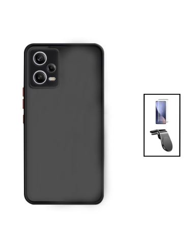 Kit Capa Anti Choque Camera Protection + Película 5D Full Cover + Suporte Magnético L Safe Driving Carro para Xiaomi Redmi Note 