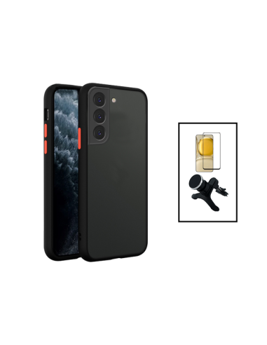 Kit Capa Anti Choque Camera Protection + Película 5D Full Cover + Suporte Magnético Reforçado de Carro para Samsung Galaxy S23 -