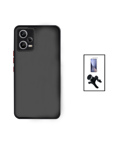 Kit Capa Anti Choque Camera Protection + Película 5D Full Cover + Suporte Magnético Reforçado de Carro para Xiaomi Redmi Note 12