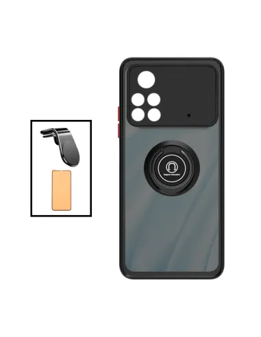 Kit Capa Camera Protection + Película CeramicGlass + Suporte Magnético L para Xiaomi Poco X4 Pro 5G - Preto