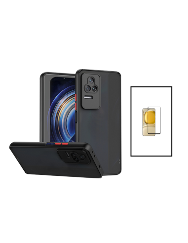 Kit Capa Anti Choque Camera Protection + Película 5D Full Cover para Xiaomi Poco F4 5G - Preto