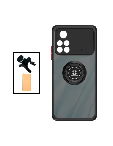 Kit Capa Camera Protection + Película CeramicGlass + Suporte Magnético Reforçado para Xiaomi Poco X4 Pro 5G - Preto