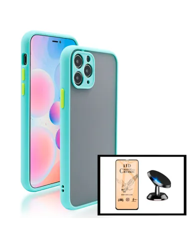 Kit Capa Camera Protection + Película CeramicGlass + Suporte Magnético para iPhone 13 - Azul Claro