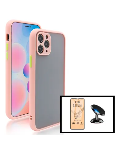 Kit Capa Camera Protection + Película CeramicGlass + Suporte Magnético para iPhone 13 Pro - Rosa