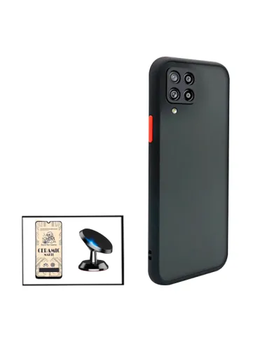 Kit Capa Camera Protection + Película CeramicGlass + Suporte Magnético para Samsung Galaxy A12 - Preto