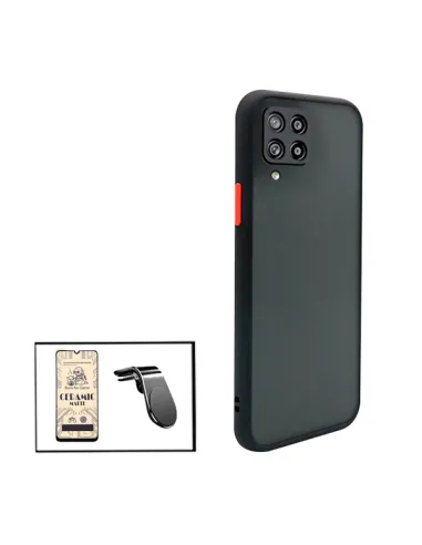 Kit Capa Camera Protection + Película CeramicGlass + Suporte Magnético L para Samsung Galaxy A12 - Preto