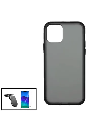 Kit Capa Anti Choque Protection Fumê + Vidro Temperado Premium + Suporte Magnético L para iPhone 13 - Preto