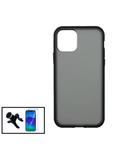 Kit Capa Anti Choque Protection Fumê + Vidro Temperado Premium + Suporte Magnético Reforçado para iPhone 13 - Preto