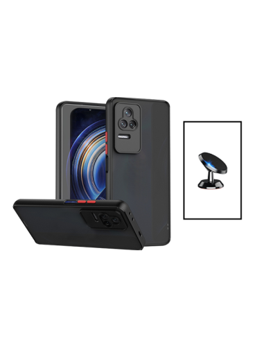 Kit Capa Anti Choque Camera Protection + Suporte Magnético de Carro para Xiaomi Poco F4 5G - Preto