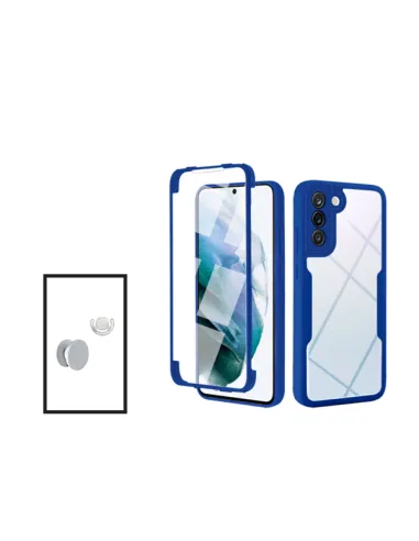 Kit Capa Anti-Crash 360 Protection + 1 GripHolder + 1 Suporte para Samsung Galaxy S21 FE 5G - Azul Escuro