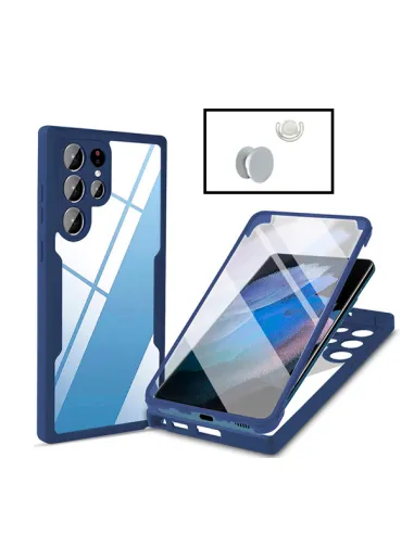 Kit Capa Anti-Crash 360 Protection + 1 GripHolder + 1 Suporte para Samsung Galaxy S22 Ultra 5G - Azul Escuro