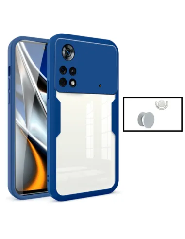 Kit Capa Anti-Crash 360 Protection + 1 GripHolder + 1 Suporte para Xiaomi Poco X4 Pro 5G - Azul Escuro