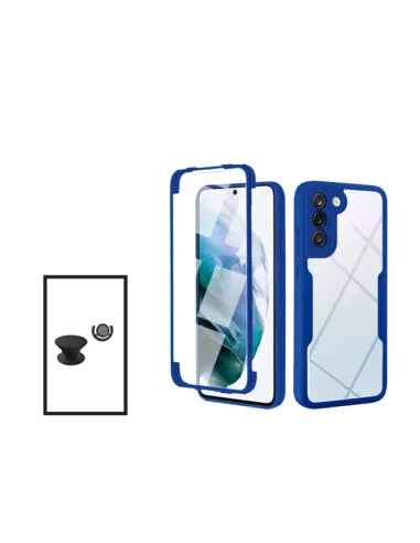 Kit Capa Anti-Crash 360 Protection + 1 GripHolder + 1 Suporte para Samsung Galaxy S21 FE 5G - Azul Escuro