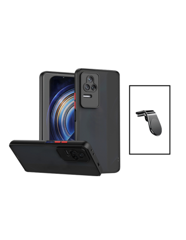 Kit Capa Anti Choque Camera Protection + Suporte Magnético L Safe Driving Carro para Xiaomi Poco F4 5G - Preto