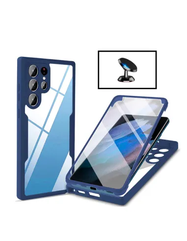 Kit Capa Anti-Crash 360 Protection + Suporte Magnético para Samsung Galaxy S22 Ultra 5G - Azul Escuro