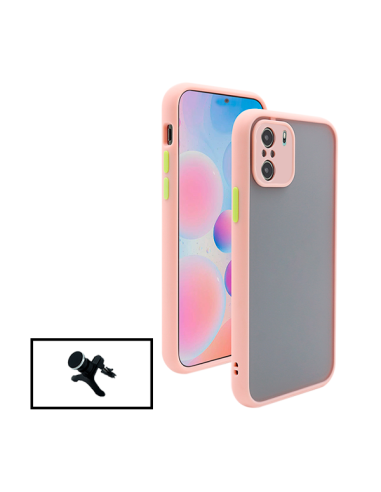 Kit Capa Anti Choque Camera Protection + Suporte Magnético Reforçado de Carro para Xiaomi Poco F3 - Rosa