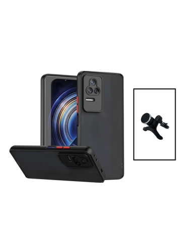 Kit Capa Anti Choque Camera Protection + Suporte Magnético Reforçado de Carro para Xiaomi Poco F4 5G - Preto