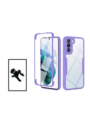 Kit Capa Anti-Crash 360 Protection + Suporte Magnético Reforçado para Samsung Galaxy S21 FE 5G - Roxo