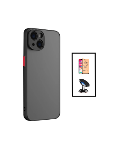 Kit Capa Anti Choque Camera Protection + Vidro Temperado CeramicGlass + Suporte Magnético de Carro para Apple iPhone 14 - Preto