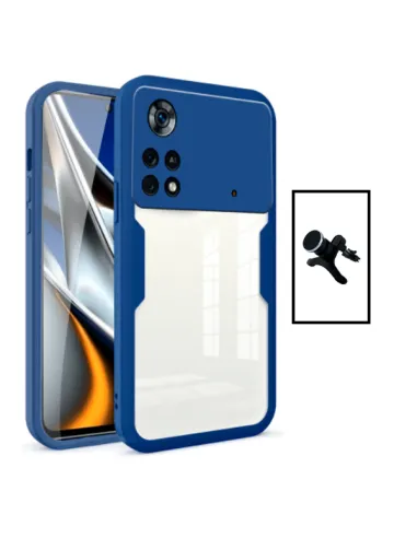 Kit Capa Anti-Crash 360 Protection + Suporte Magnético Reforçado para Xiaomi Poco X4 Pro 5G - Azul Escuro