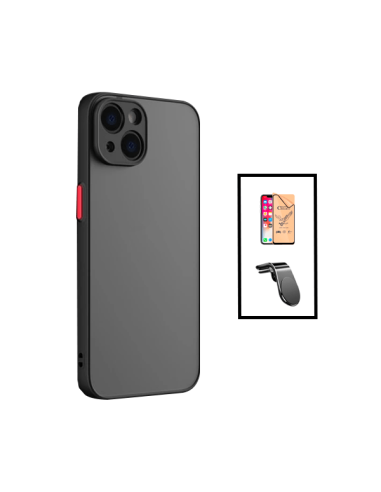 Kit Capa Anti Choque Camera Protection + Vidro Temperado CeramicGlass + Suporte Magnético L Safe Driving Carro para Apple iPhone