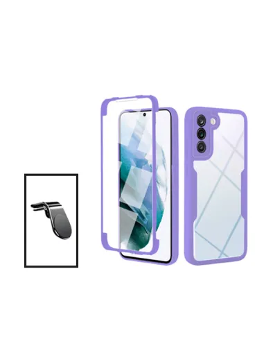 Kit Capa Anti-Crash 360 Protection + Suporte Magnético L para Samsung Galaxy S21 FE 5G - Roxo