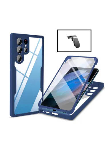 Kit Capa Anti-Crash 360 Protection + Suporte Magnético L para Samsung Galaxy S22 Ultra 5G - Azul Escuro