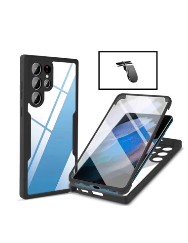 Kit Capa Anti-Crash 360 Protection + Suporte Magnético L para Samsung Galaxy S22 Ultra 5G - Preto