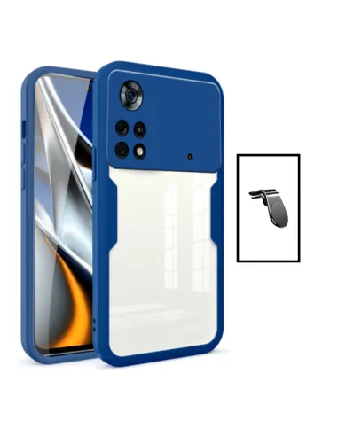 Kit Capa Anti-Crash 360 Protection + Suporte Magnético L para Xiaomi Poco X4 Pro 5G - Azul Escuro