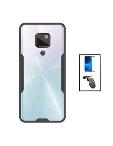 Kit Capa Clear Armor + Vidro Temperado Premium + Suporte Magnético L para Huawei Mate 20X 5G - Transparente/Preto