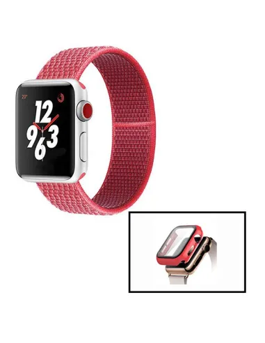 Kit Capa Anti-Impacto + Bracelete NylonSense para Apple Watch Series 3 - 38mm - Vermelho