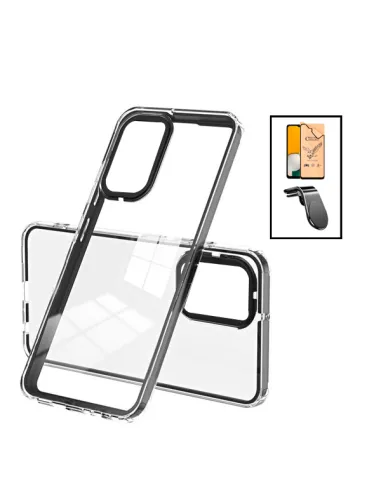 Kit Capa Doble Airbag + CeramicGlass Full Cover + Suporte L para Samsung Galaxy A04s - Transparente