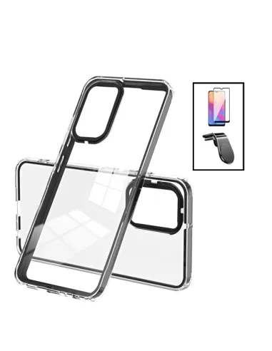 Kit Capa Doble Airbag + Suporte L + Vidro Full Cover para Samsung Galaxy A04s - Transparente