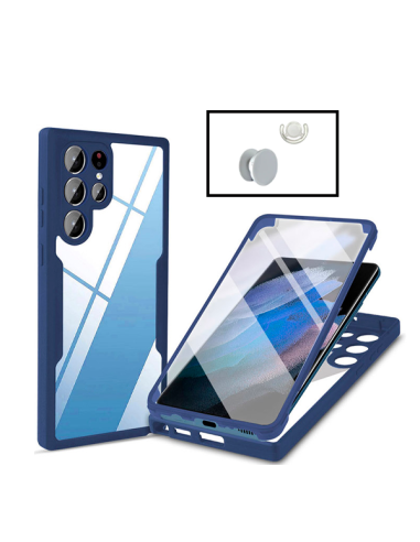 Kit Capa Anti-Crash 360 Protection + 1 GripHolder + 1 Suporte GripHolder Branco para Samsung Galaxy S22 Ultra 5G - Azul Escuro