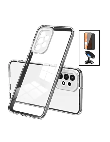 Kit Capa Doble Camera Protection + Vidro Anti-Spy + Suporte Magnético para Samsung Galaxy A13 - Transparente