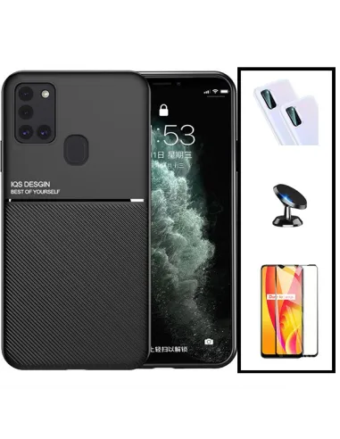 Kit Capa Magnetic Lux + Vidro Full Cover + Película de Câmara + Suporte Magnético para Samsung Galaxy M21