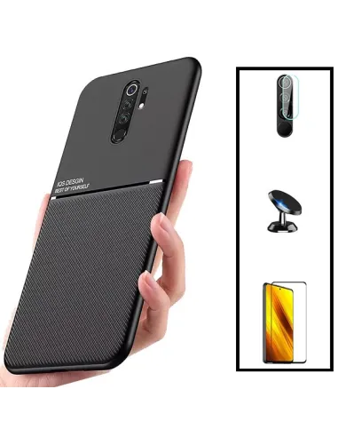 Kit Capa Magnetic Lux + Vidro Full Cover + Película de Câmara + Suporte Magnético para Xiaomi Poco M2