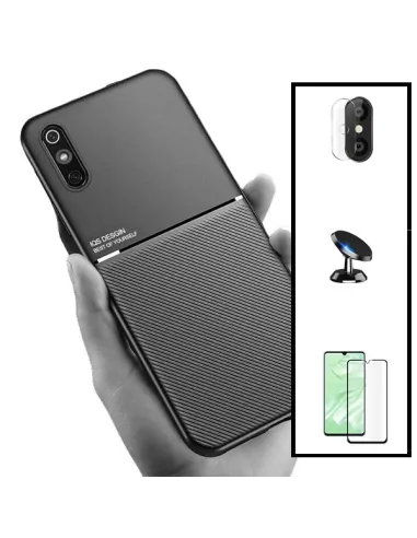 Kit Capa Magnetic Lux + Vidro Full Cover + Película de Câmara + Suporte Magnético para Xiaomi Redmi 9A