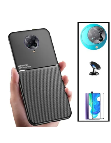 Kit Capa Magnetic Lux + Vidro Full Cover + Película de Câmara + Suporte Magnético para Xiaomi Redmi K30 Pro