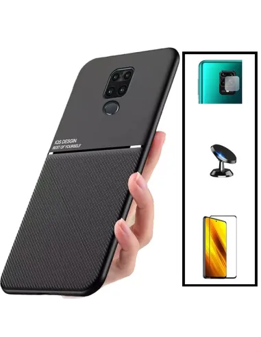 Kit Capa Magnetic Lux + Vidro Full Cover + Película de Câmara + Suporte Magnético para Xiaomi Redmi Note 9