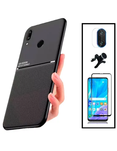 Kit Capa Magnetic Lux + Vidro Full Cover + Película de Câmara + Suporte Magnético Reforçado para Huawei P Smart 2019