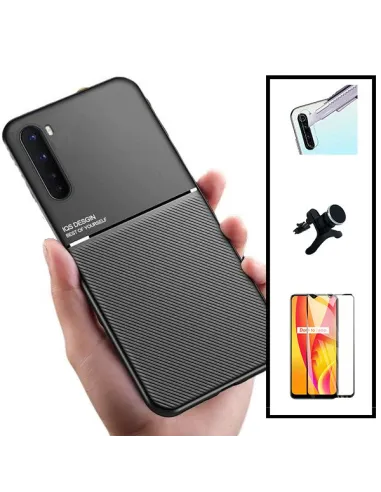 Kit Capa Magnetic Lux + Vidro Full Cover + Película de Câmara + Suporte Magnético Reforçado para Oppo A91