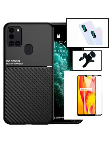 Kit Capa Magnetic Lux + Vidro Full Cover + Película de Câmara + Suporte Magnético Reforçado para Samsung Galaxy M21