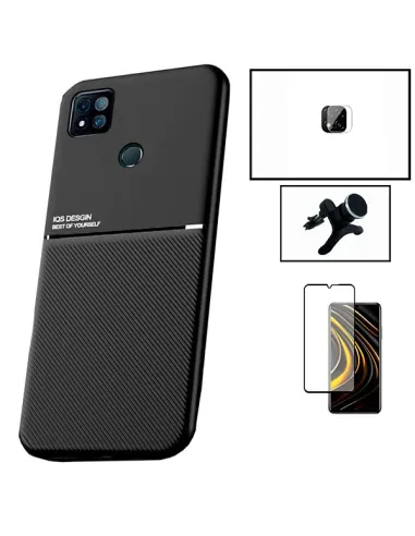 Kit Capa Magnetic Lux + Vidro Full Cover + Película de Câmara + Suporte Magnético Reforçado para Xiaomi Poco C3