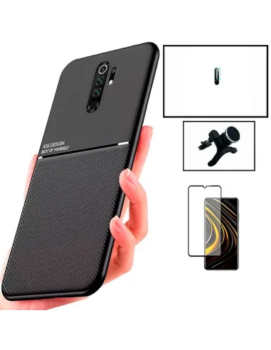 Kit Capa Magnetic Lux + Vidro Full Cover + Película de Câmara + Suporte Magnético Reforçado para Xiaomi Poco M2