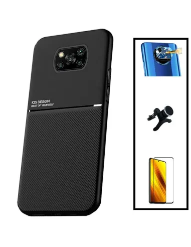 Kit Capa Magnetic Lux + Vidro Full Cover + Película de Câmara + Suporte Magnético Reforçado para Xiaomi Poco X3